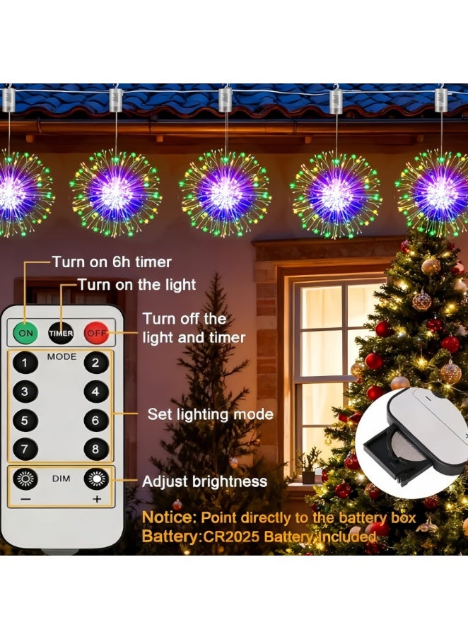 2 Pack,120 LED Copper Wire Starburst String Light Battery Operated, 8 Modes sparkling Lights with Remote, Valentines Day Decorations Hanging Lights for Party Patio (Battery, Colored Light) - Image 5